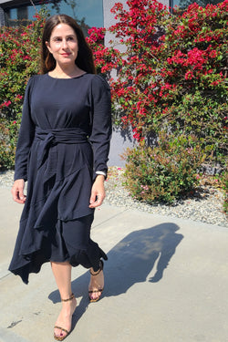 Long Sleeve Faux Wrap Dress
